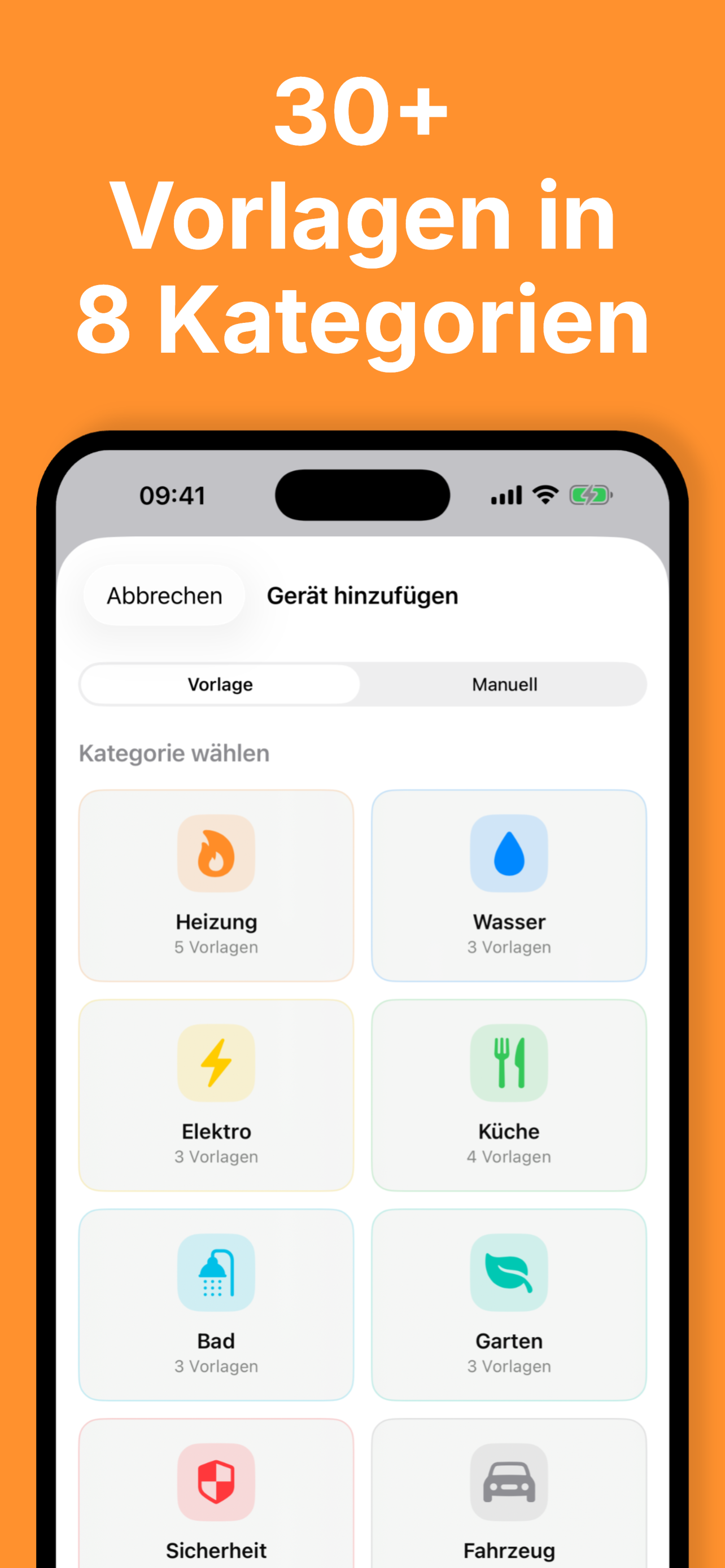 Home-Check Vorlagenkategorien für verschiedene Haushaltsbereiche