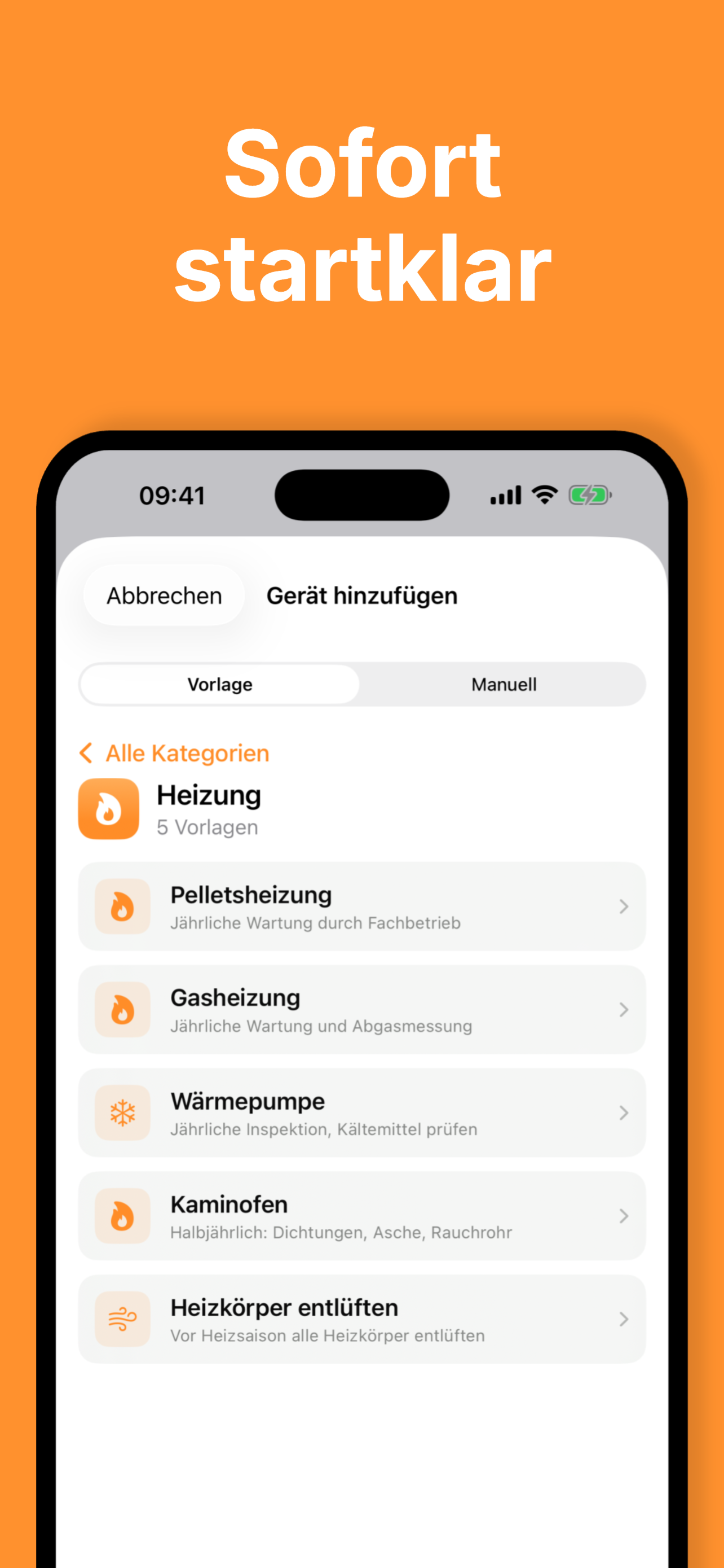 Home-Check Template-Liste für Heizungswartungen